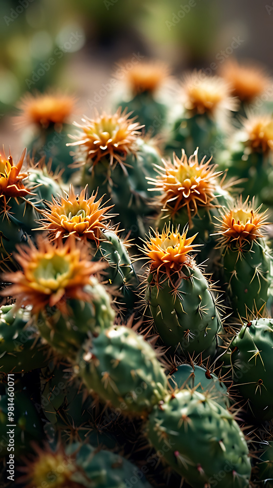 cacti with yellow flowers thrive in sunlit desert landscape during daytime, vertical wallpaper cacti with yellow flowers thrive in sunlit desert landscape during daytime, vertical wallpaper