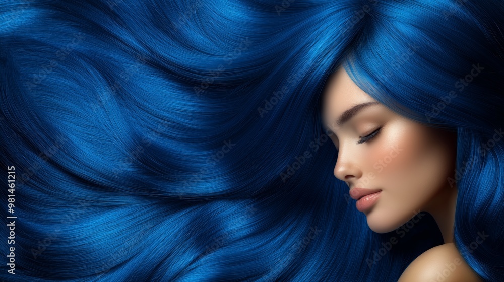 close up blue coloring hair advertising concept, healthy smooth silky shiny hair with elegance flow curve, hair coloring advertising concept close up blue coloring hair advertising concept, healthy smooth silky shiny hair with elegance flow curve, hair coloring advertising concept