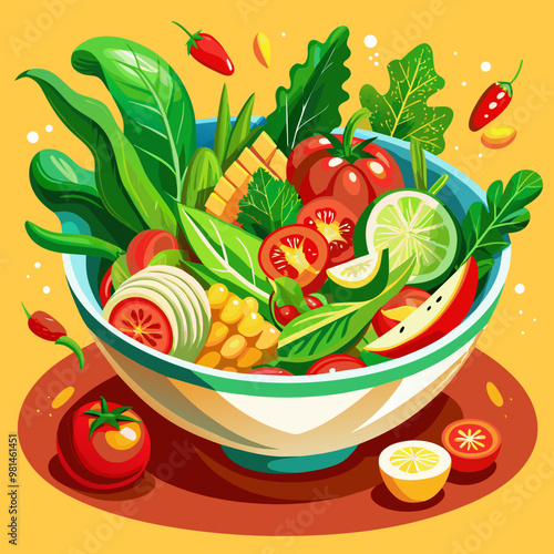 Vibrant garden salad: fresh vegetable bowl illustration for healthy eating and nutrition visuals