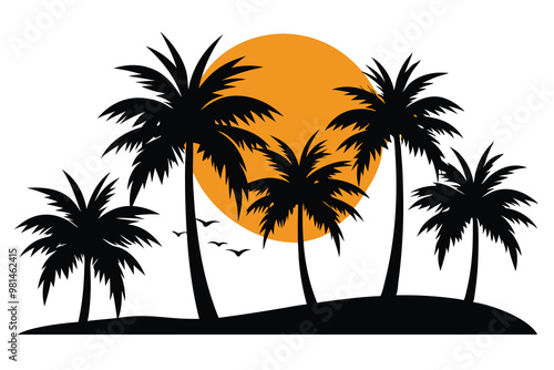 different types of tree like palm tree with sunset M.eps