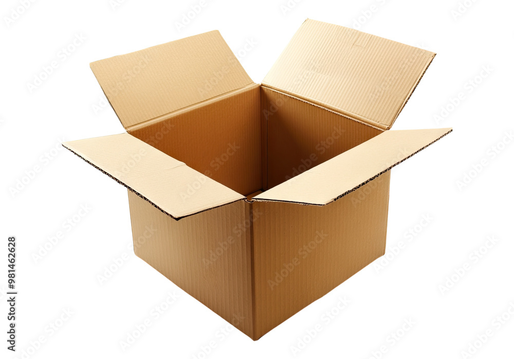Open cardboard box . Transparent background, Isolated PNG.