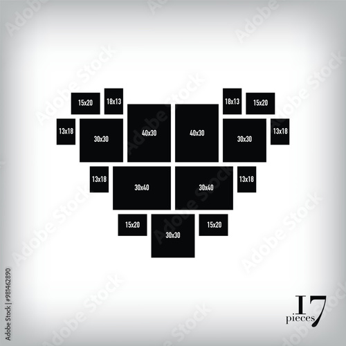 Filmstrip template composition collage heart template for photos in moderation 17. Vector design and grid for photos. Simple trendy geometric design on white background