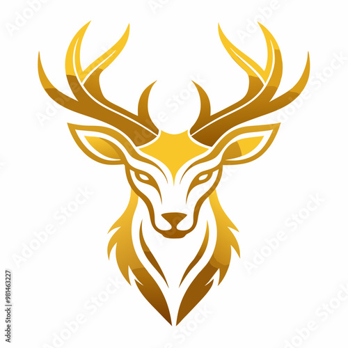 deer head vector, gold deer head logo , Christmas deer ,on a white background