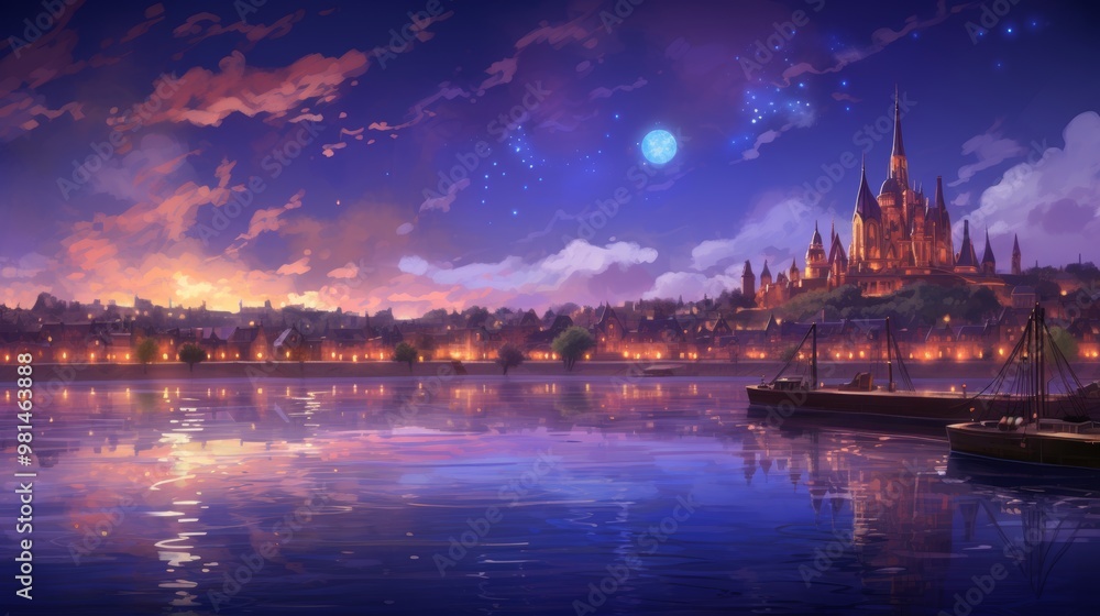 Fototapeta premium Romantic evening cityscapes with blurred lights and neon signs creating enchanting atmosphere