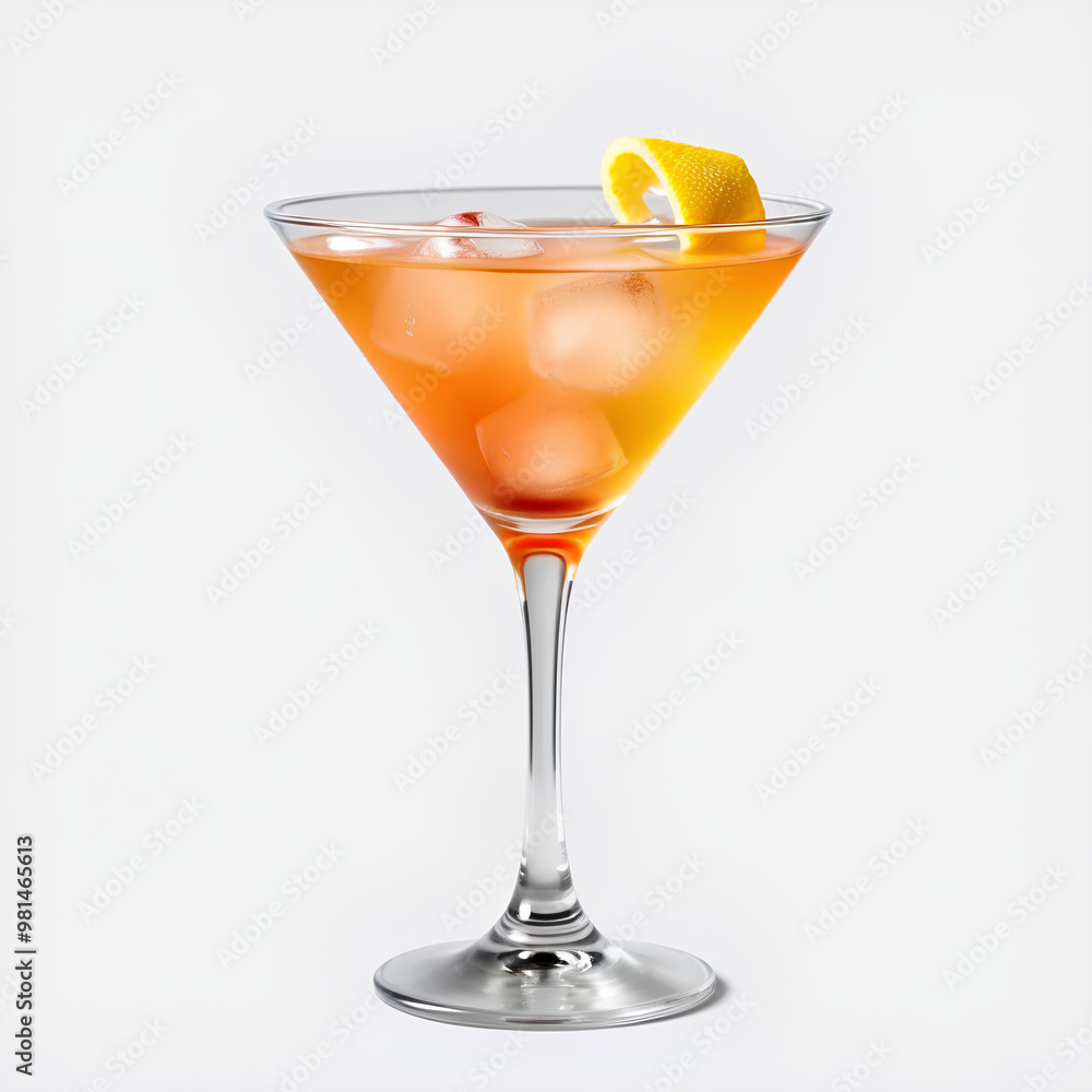 A bright cocktail in a full martini glass with a lemon twist and small ice cubes, set against a minimal background, creating an elegant and refreshing look. A bright cocktail in a full martini glass with a lemon twist and small ice cubes, set against a minimal background, creating an elegant and refreshing look.
