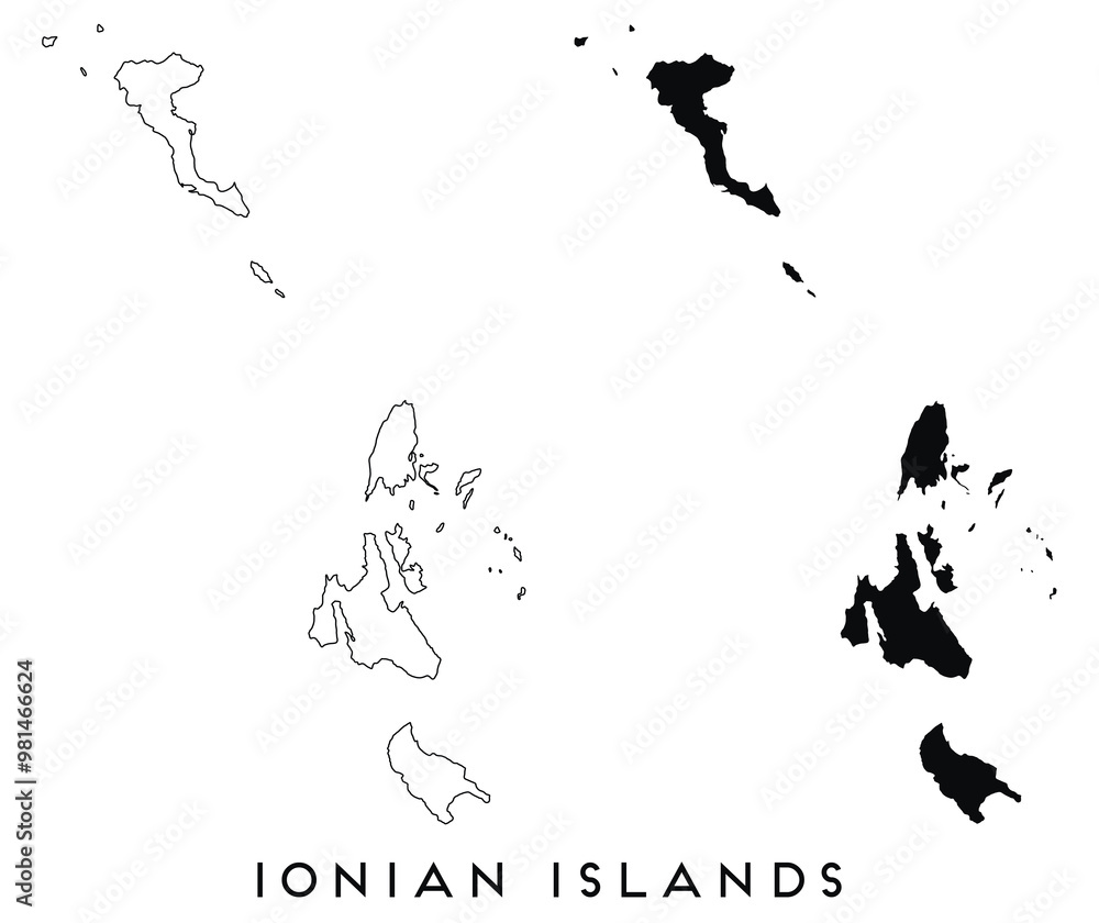 Fototapeta premium Ionian Islands map outline and black silhouette vector