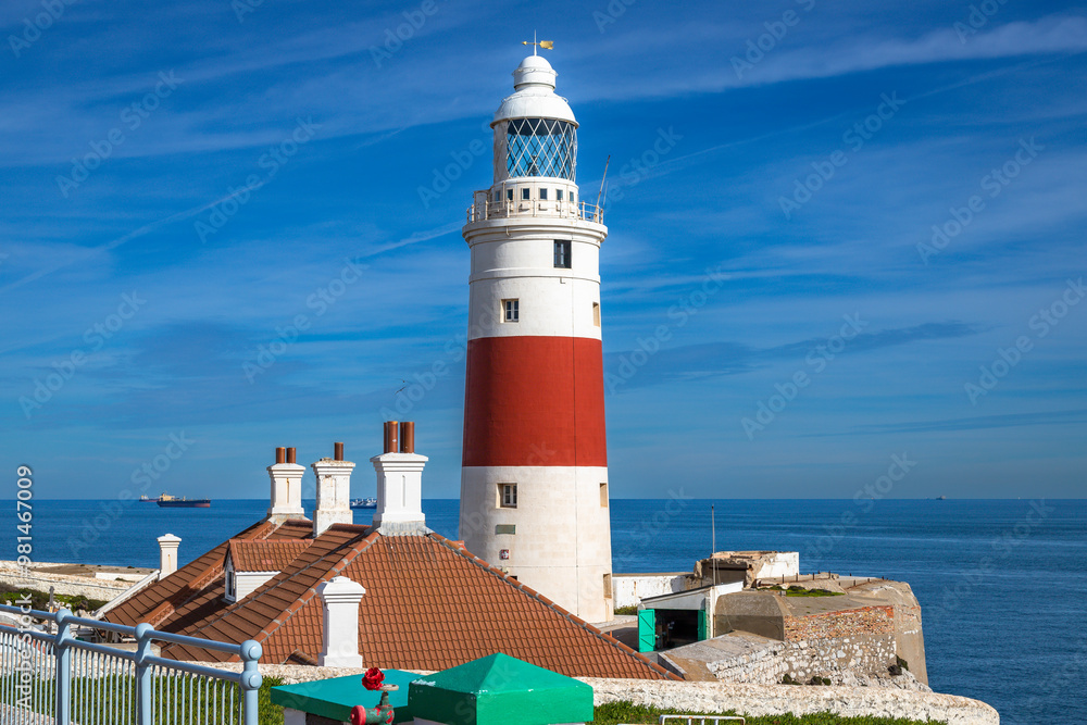Exposure of the Europa Point Lighthouse, also known to as the Trinity Lighthouse at Europa Point on the southern end of the Iberian Peninsula, at the entrance to the Mediterranean Sea, Gibraltar Exposure of the Europa Point Lighthouse, also known to as the Trinity Lighthouse at Europa Point on the southern end of the Iberian Peninsula, at the entrance to the Mediterranean Sea, Gibraltar