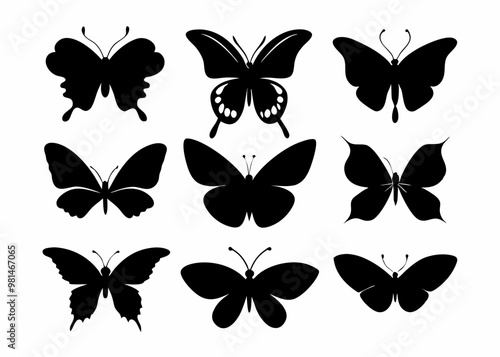 butterfly vector silhouette, a set of butterfly silhouettes