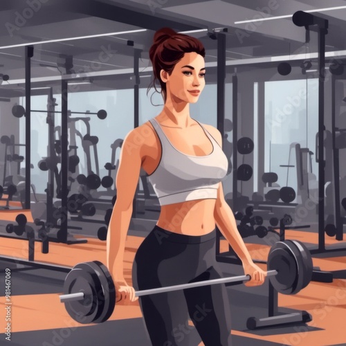 A Vector Illustration Of A Motivational And Fit Woman Lifting Weights In A Fitness Gym