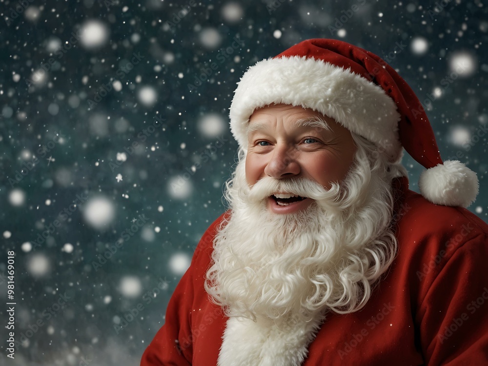 Joyful Santa with a snowy background spreading holiday cheer. Joyful Santa with a snowy background spreading holiday cheer.