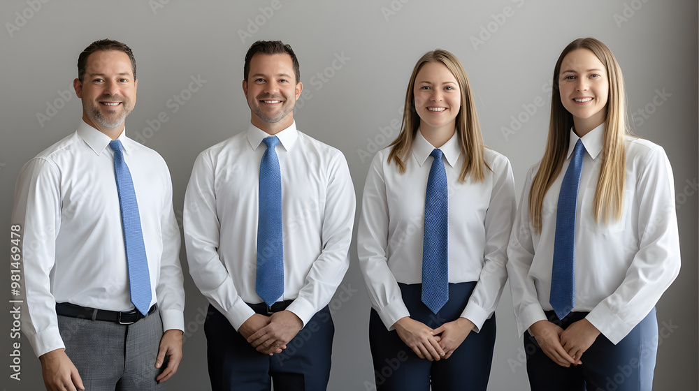 Team of Professionals Extending a Warm Welcome in White Shirts and Blue Ties Team of Professionals Extending a Warm Welcome in White Shirts and Blue Ties