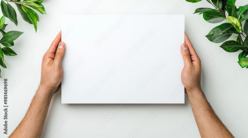 Man's hands holding a blank white card. Man's hands holding a blank white card.