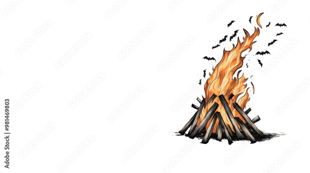 Burning Campfire with Bats Flying Around Burning Campfire with Bats Flying Around