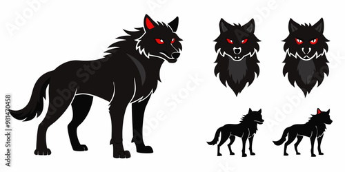 wolf vector, wolf head logo, icon, silhouette wolf in various styles