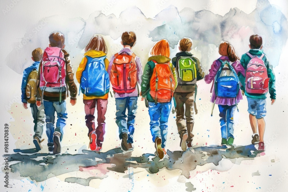Naklejka premium A group of people carrying backpacks, ready for an adventure
