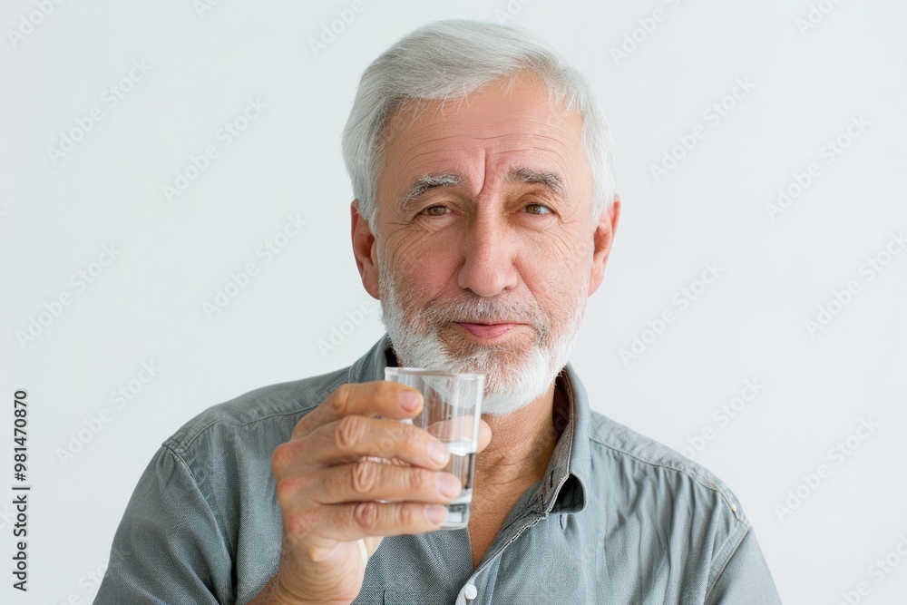 A senior citizen holding a glass of water for hydration A senior citizen holding a glass of water for hydration