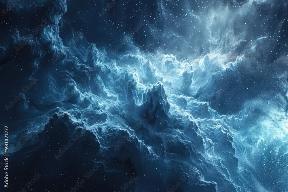 Cosmic landscape with fluffy clouds and twinkling stars in the background Cosmic landscape with fluffy clouds and twinkling stars in the background