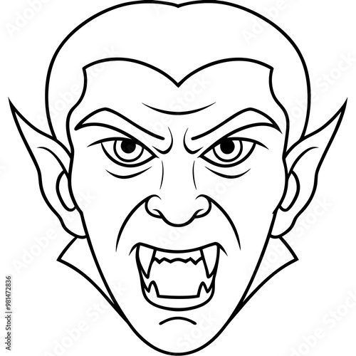 Vampire Face Bold Line Art Vector with Fangs and Piercing Eyes