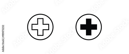 medical plus icon, Medical assistance cross hospital Ambulance and medicine Health care, Medicinal and pharmacy, First aid line and flat icons set, editable stroke isolated on white, linear vector