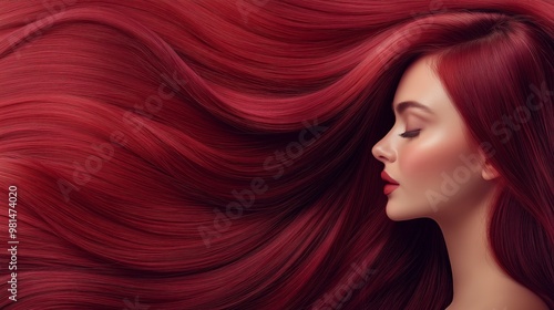 close up Red coloring hair advertising concept, healthy smooth silky shiny hair with elegance flow curve, hair coloring advertising concept