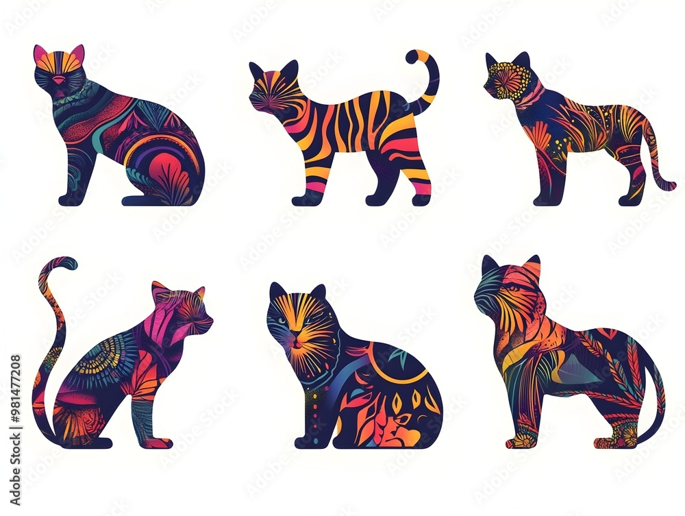 Fototapeta premium Vibrant Abstract Animal Silhouettes with Colorful Patterned Designs for Creative and Graphic Design