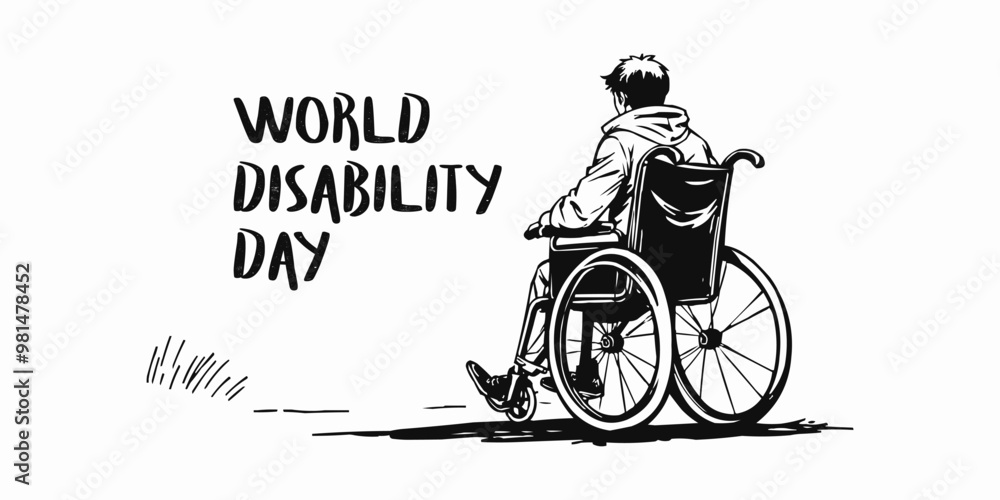 Obraz premium World Disability Day. International Day of Persons with Disabilities. Men in wheel chair and man with prosthesis. logo design. line art logo