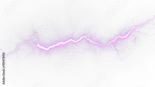 Purple Lightning Bolt Strike - Thunderstorm Light Effect Isolated On PNG Transparent Background and White