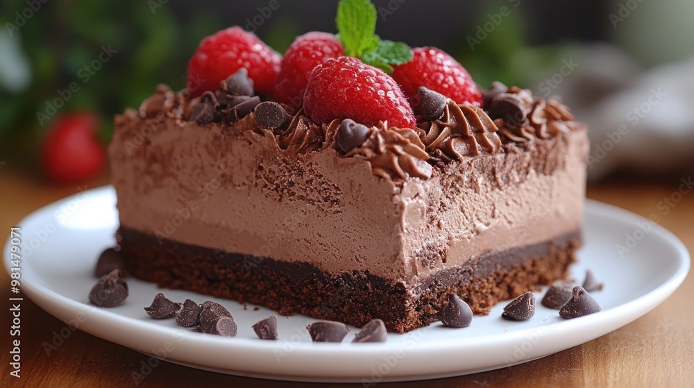 Closeup of chocolate cake, delicious slice of chocolate cake in plate on black background. Closeup of chocolate cake, delicious slice of chocolate cake in plate on black background.