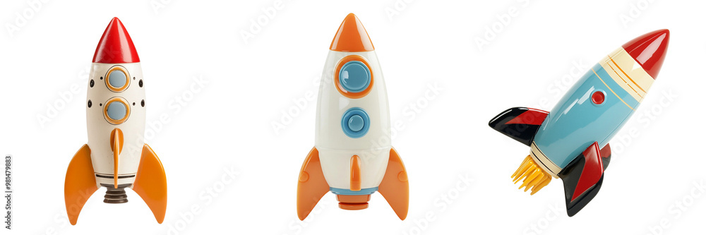 Set of a toy rocket ship isolated on transparent background Set of a toy rocket ship isolated on transparent background