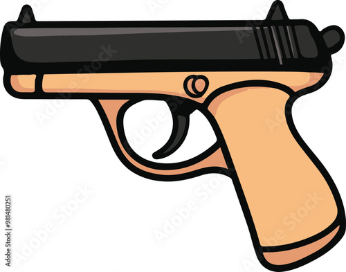 Vector Illustration of a Black and Beige Handgun