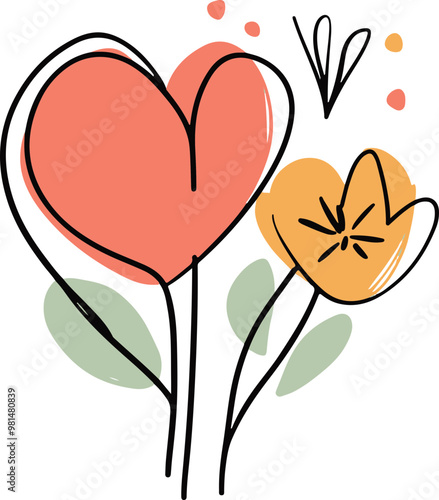 Whimsical Heart and Flower Vector Illustration