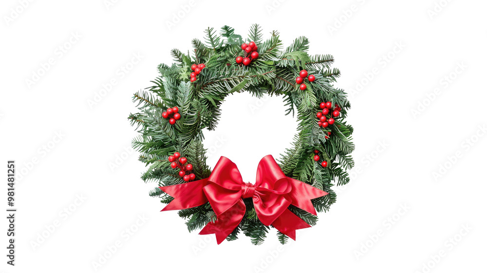 Christmas wreath or garland with red berries, isolated on transparent Christmas wreath or garland with red berries, isolated on transparent