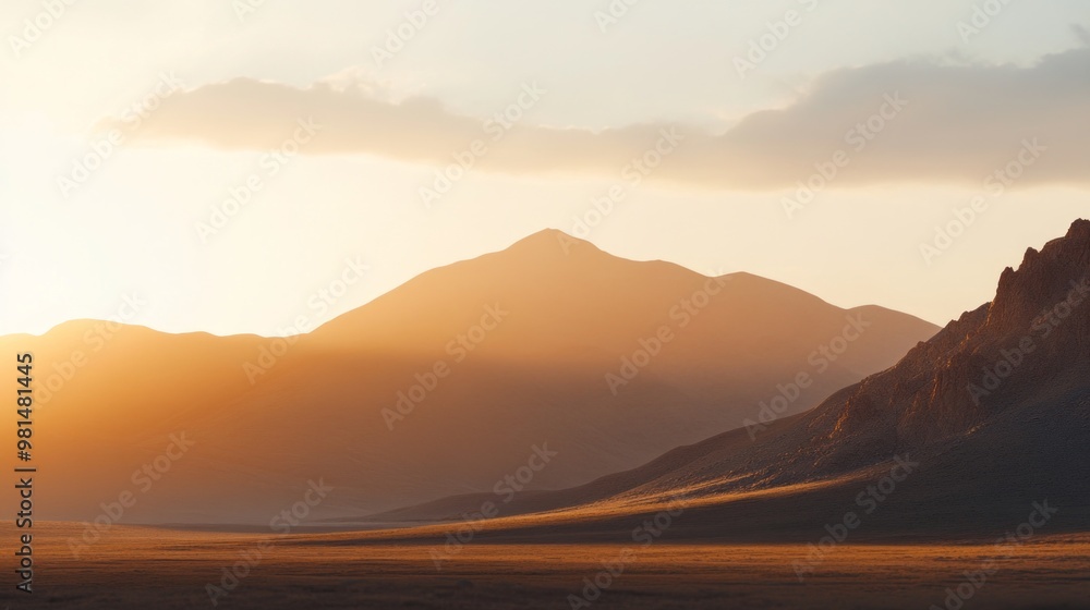 Serene Sunrise Over Minimalist Mountains, capturing the essence of purity and vastness in a tranquil landscape, emphasizing simplicity and open space in nature's embrace Serene Sunrise Over Minimalist Mountains, capturing the essence of purity and vastness in a tranquil landscape, emphasizing simplicity and open space in nature's embrace