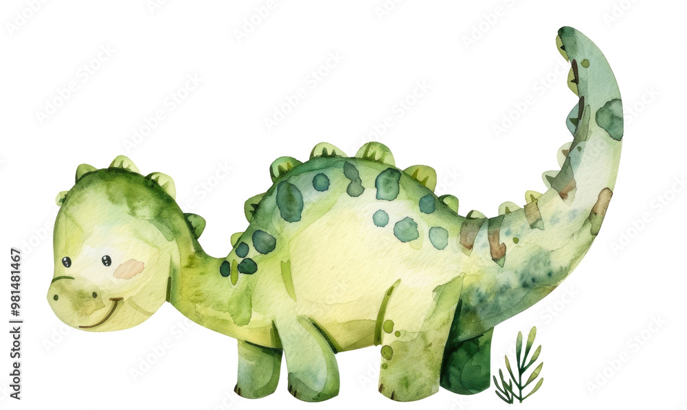 Obraz premium Cute green dinosaur. Isolated on transparent watercolor illustration of dino. Tyrannosaurus rex for children's invitation cards, baby shower, decoration of kid's rooms and clothes