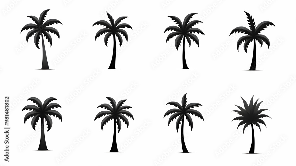 Collection of black palm trees isolated on white Collection of black palm trees isolated on white