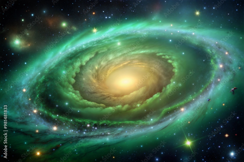 Spiral galaxy with bright core surrounded by clouds of dust Spiral galaxy with bright core surrounded by clouds of dust