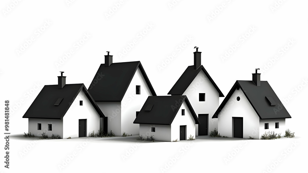 Fototapeta premium Illustrated houses on white background
