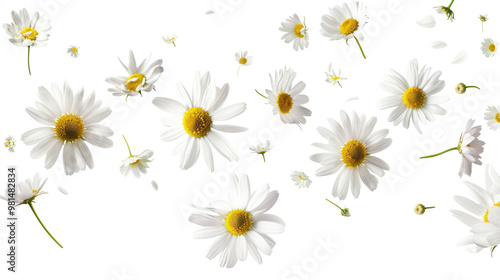 Daisies. Falling chamomile isolated on transparent background