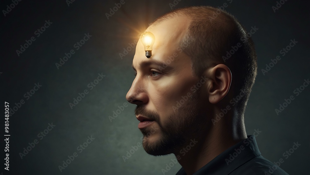 Man with a light bulb head symbolizing innovation. Man with a light bulb head symbolizing innovation.