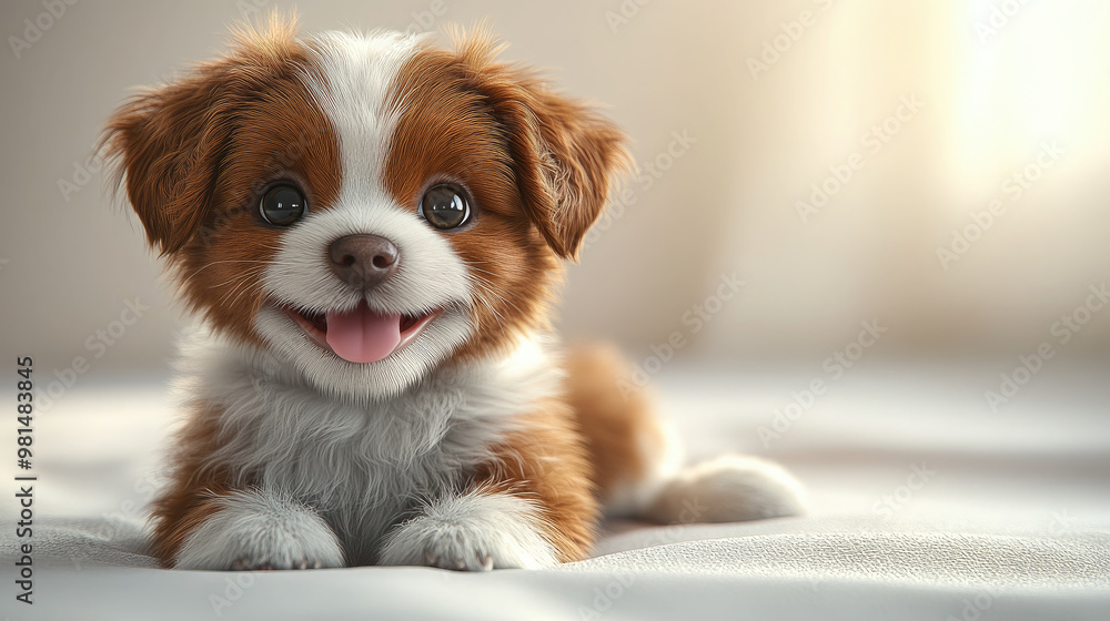 3d cartoon illustration of adorable puppy with big expressive eyes smiling cheerfully against white room background, dog, pet, domestic animal, friend, character, canine, breed, baby 3d cartoon illustration of adorable puppy with big expressive eyes smiling cheerfully against white room background, dog, pet, domestic animal, friend, character, canine, breed, baby