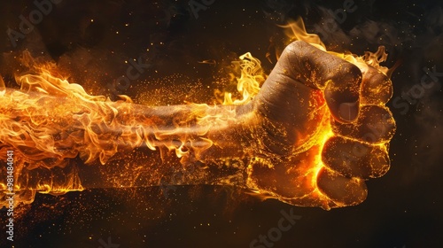 Fiery Explosive Fist Dynamic Power and Energy Art, symbolizing force, impact, intensity, and passion creatively photo