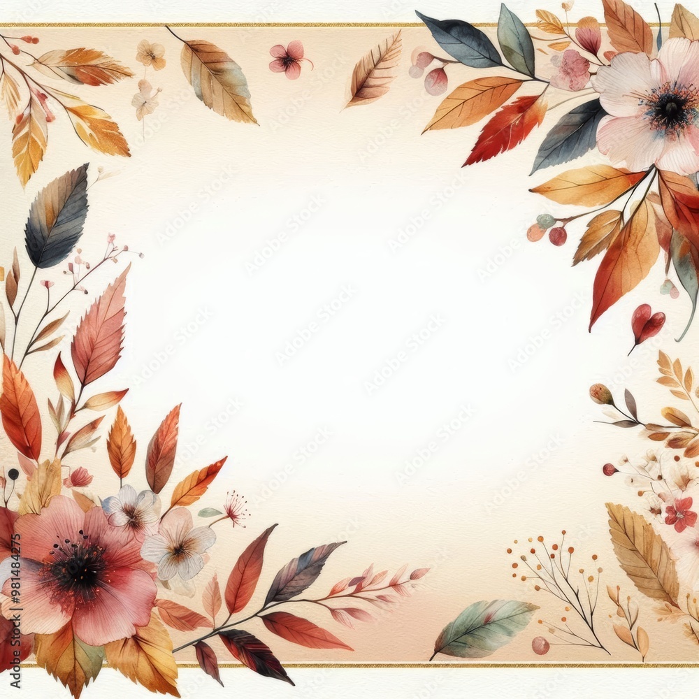 Beautiful autumn floral frame featuring vibrant leaves and delicate flowers. Beautiful autumn floral frame featuring vibrant leaves and delicate flowers.