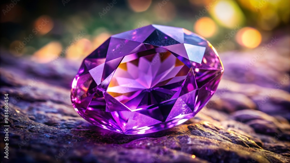 A stunning purple gem resting on a textured surface, capturing light beautifully with its intricate facets. A stunning purple gem resting on a textured surface, capturing light beautifully with its intricate facets.