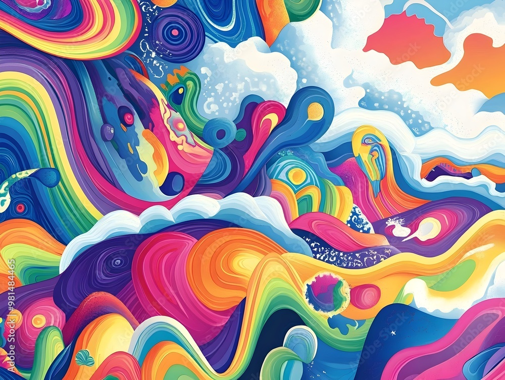 Vibrant Psychedelic Wave Patterns with Bright Colorful Abstract