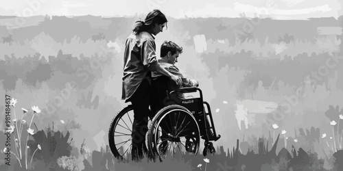 World Disability Day. International Day of Persons with Disabilities. Men in wheel chair and man with prosthesis