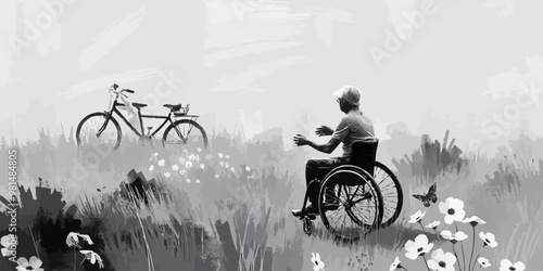 World Disability Day. International Day of Persons with Disabilities. Men in wheel chair and man with prosthesis