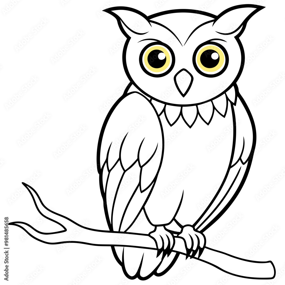 Intricate Owl with Glowing Eyes on Spooky Branch line art Vector Design Intricate Owl with Glowing Eyes on Spooky Branch line art Vector Design