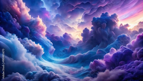 Majestic clouds swirl in vibrant hues of purple and blue, creating an enchanting sky that inspires wonder and imagination.