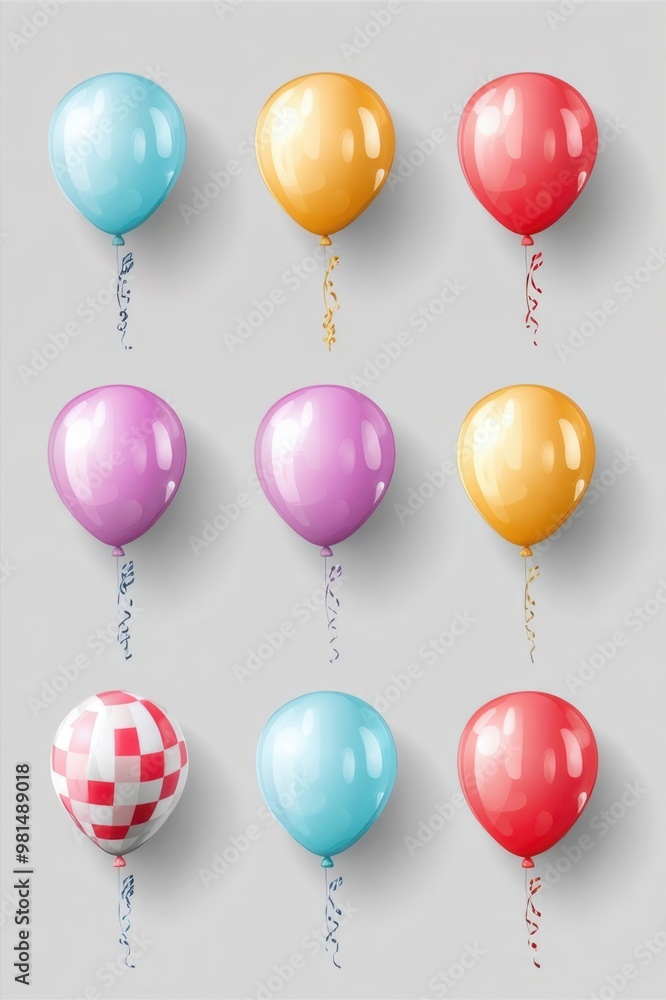A set of balloons in various colors, including blue, red, and yellow A set of balloons in various colors, including blue, red, and yellow