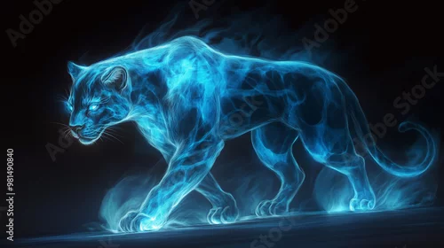 Fototapeta spirit panther form, translucent blue, magic attribute